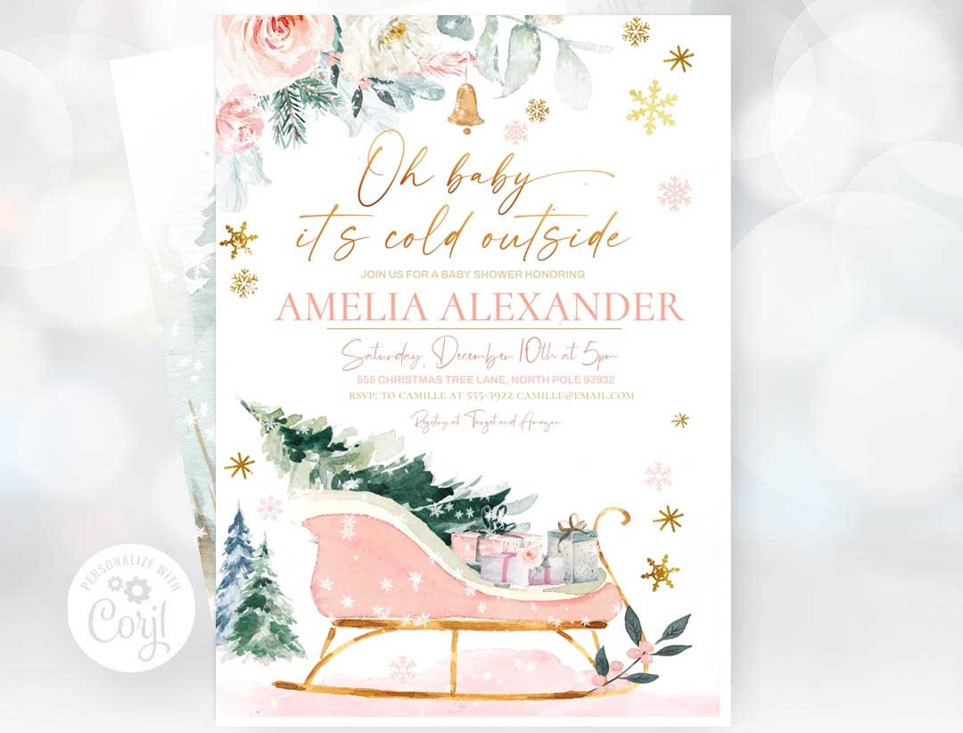 Editable Baby It's Cold Outside Invitation Girl Winter Baby Shower ...