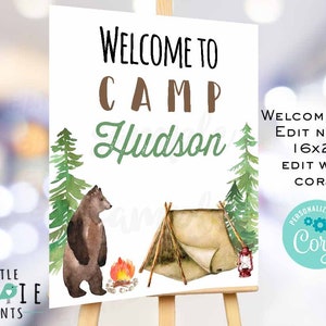 One happy camper birthday decorations Welcome sign one happy camper Fishing Lumberjack birthday party first birthday 1st birthday sign bear