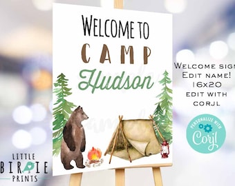 Ein glücklicher Camper Geburtstagsdekoration Willkommensschild ein glücklicher Camper Angeln Holzfäller Geburtstagsfeier erster Geburtstag 1. Geburtstag Schild Bär