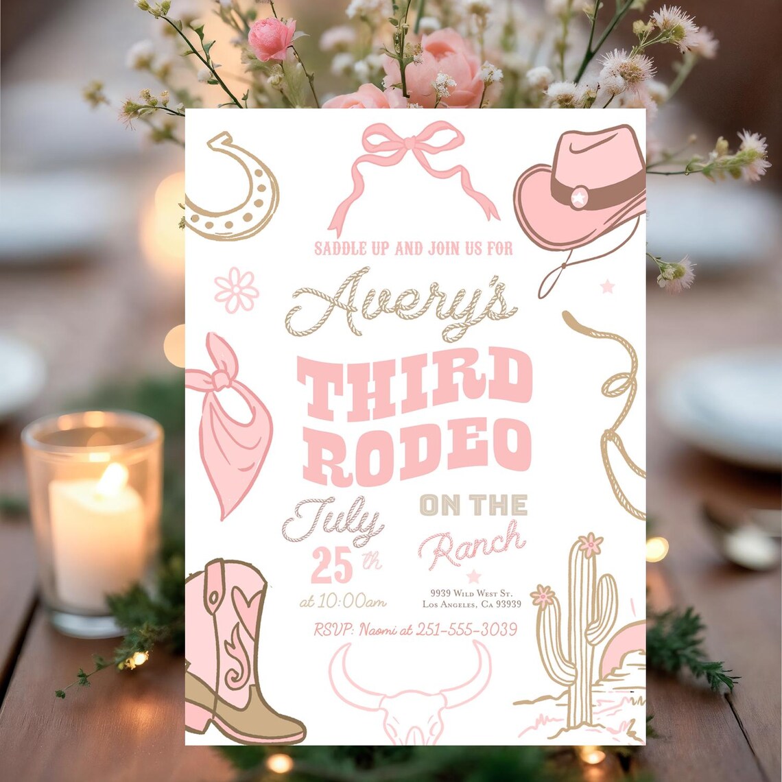 Rodeo Birthday Invitation Third Rodeo Cowgirl Birthday Invite Wild West ...