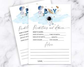 Outer Space Baby shower juego predicciones y consejos, Baby Astronaut Planets Space baby shower juego consejos y predicciones juego de cartas luna