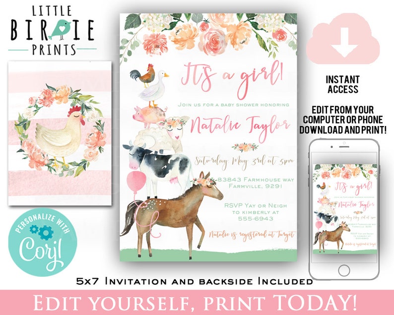 FARM BABY SHOWER Invitation Girl Farm Baby Shower Barnyard Etsy