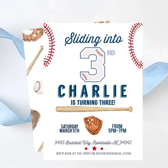 Baseball 3rd birthday invitation sliding into third 3rd birthday party, Baseball party printable invitation 3, printable template instant