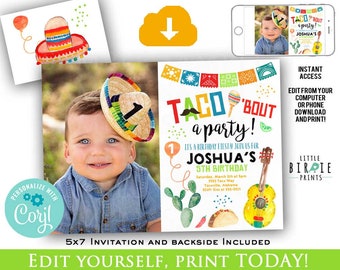 Taco 'bout a party Invitation FIESTA birthday invitation printable Sombrero Cactus Birthday Invitation First birthday instant download photo