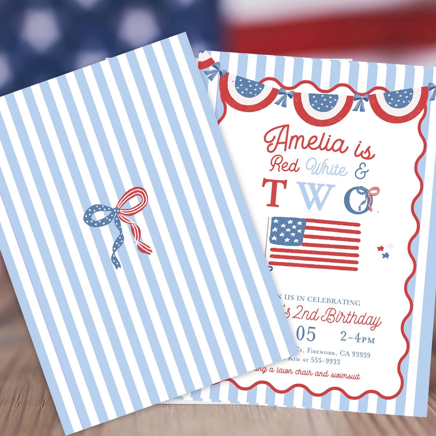 Red White and Two Birthday Invitation Red White and Blue 2nd Birthday ...