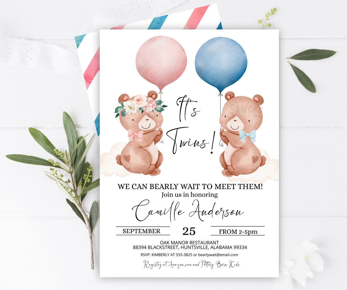 GENDER REVEAL Invitation Bearly wait gender reveal Pink Blue Etsy España