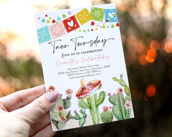 Taco Twosday birthday invitation, Taco Two-sday 2nd birthday party invitation Fiesta Mexican 2nd birthday Cactus southwest invitation second