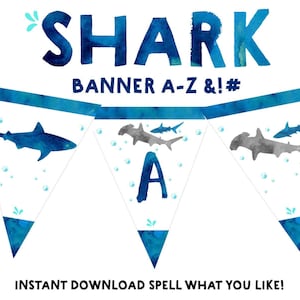 SHARK banner Shark Birthday party decorations bunting banner Sharks birthday party Sharks party banner Instant Download A-Z Sharks boy