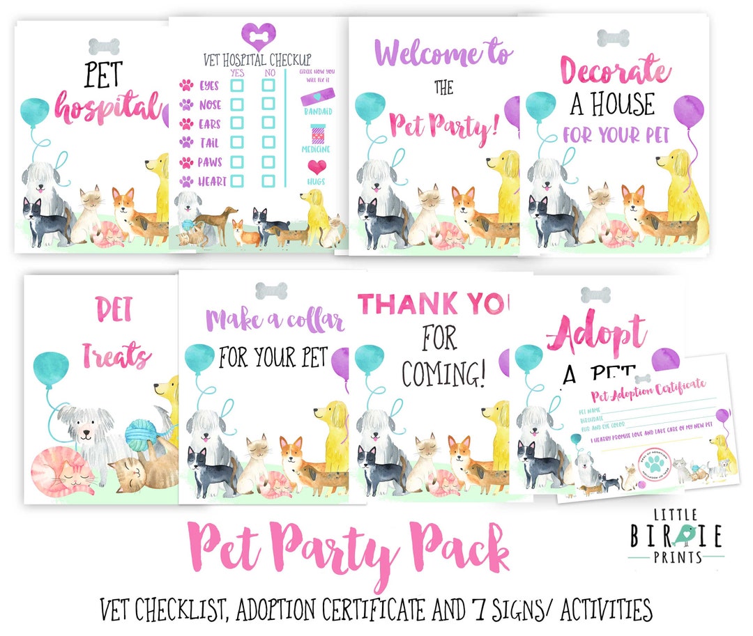 Puppy Kitty Party Adoption Certificate and Adopt a Puppy Sign Adopt a ...