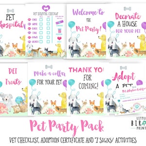 Welpen Kätzchen Party Adoption Zertifikat und Adopt ein Welpe Zeichen Adopt a pet Vet Checkup Machen Sie ein Halsband Dekorieren Sie ein Haus für Ihr Haustier BIG Pack