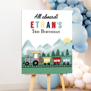 Train birthday party welcome sign banner, Choo choo train birthday, all aboard welcome sign, Two two train, Train printable decorations