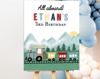 Train birthday party welcome sign banner, Choo choo train birthday, all aboard welcome sign, Two two train, Train printable decorations
