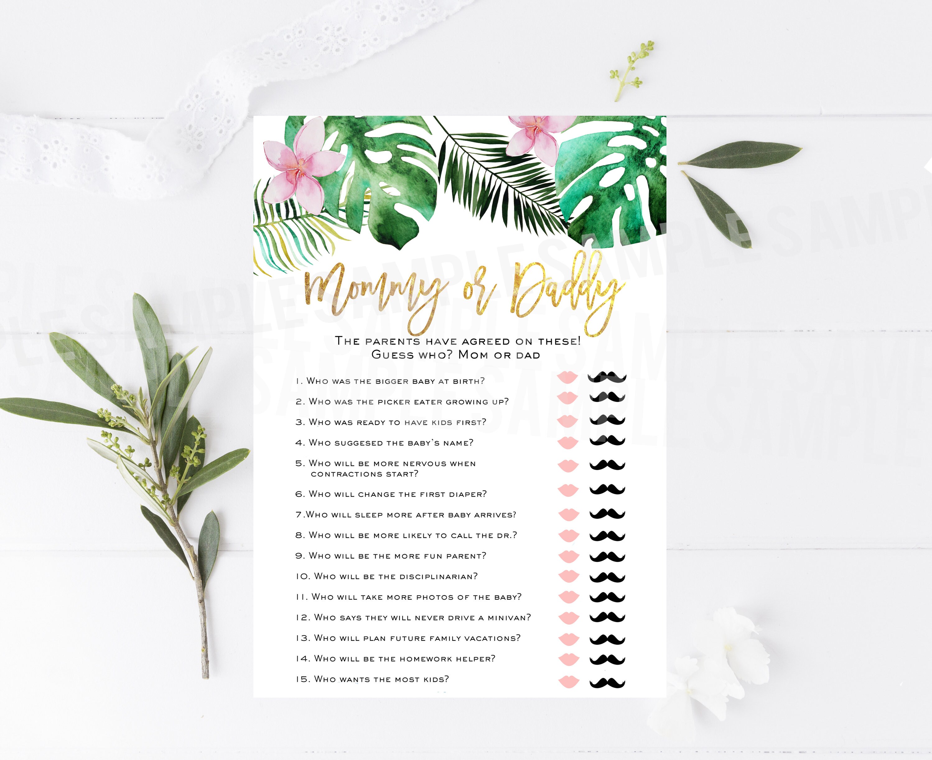 Tropical baby shower game Guess who mommy or daddy tropical Etsy