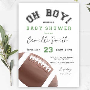Football baby shower invitation, Football baby shower invite printable dad&#39;s diapers invite, sports ball baby shower oh boy invite