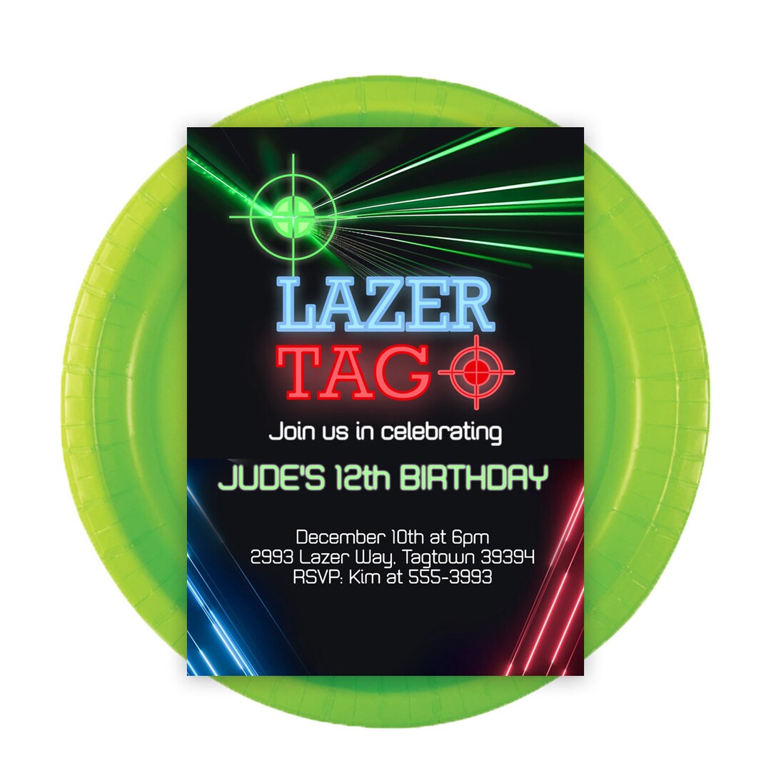Lazer Tag Birthday Invitation, Lazer Tag Birthday Party Invite, Glow in ...