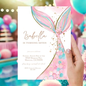 Editable MERMAID Birthday invitation,  Pink Mermaid invitation, Aqua Mermaid birthday party invitation mermaid bash, Printable mermaids