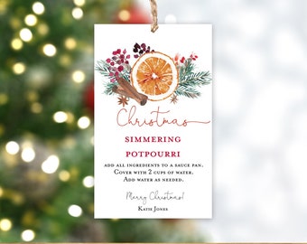 Holiday simmering potpourri gift tag, Christmas simmering potpourri gift tag teachers gift coworker homemade gift ideas, instant download