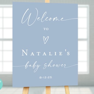 Dusty blue baby shower welcome sign, Boy baby shower minimalist welcome sign, Simple baby shower modern, Heart printable baby shower sign