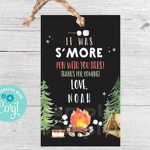 S&#39;more birthday party favor tag Campfire birthday party Camping birthday party S&#39;more fun favor tag bonfire boy&#39;s birthday party party favor