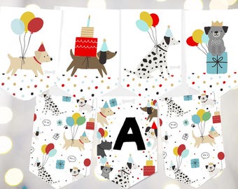 Puppy birthday banner Boy Puppy Dog printable banner Puppy birthday party decorations puppy Boy Pink puppy dog bunting instant download
