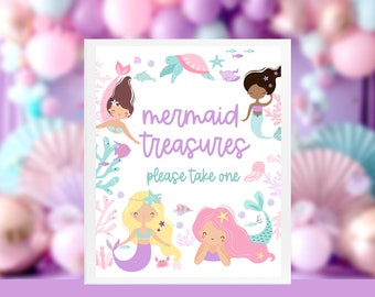 Mermaid birthday party party favor sign mermaid treasures thank you gift sign party favor gift sign please take one Under the sea