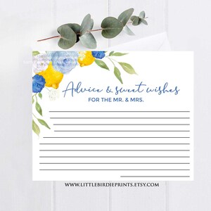 Tarjetas de consejos de limón ducha nupcial azul azul marino limones Limón juego de ducha nupcial Limón decoraciones de ducha nupcial consejos para el Sr. y la Sra.