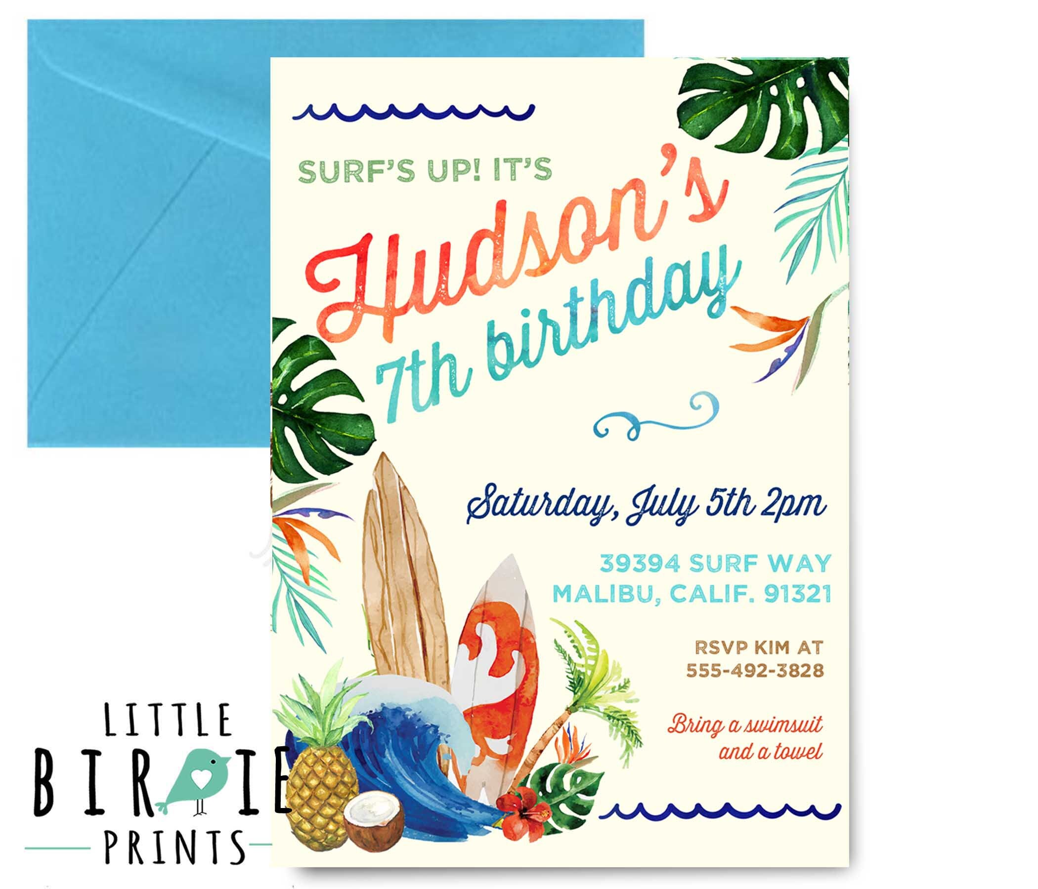 SURF Birthday Invitation Surfboard Birthday Invitation Surfing | Etsy