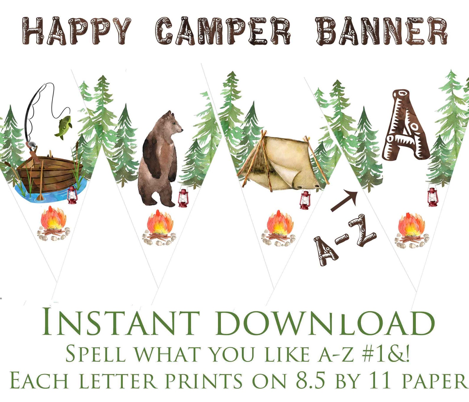 PRINTABLE One Happy Camper cake topper Instant download cake | Etsy