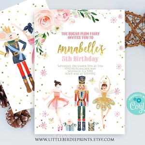 NUTCRACKER Birthday invitation Sugar plum fairy birthday invitation Ballet Christmas birthday invitation Nutcracker suite  instant download