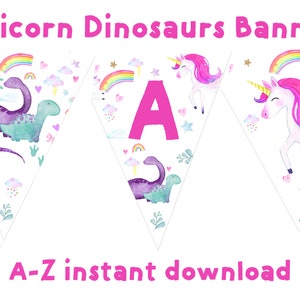 UNICORN Dinosaur Birthday Bunting Banner Dinosaur and UNICORN party decorations Unicorn and Dino invitation Dual Siblings Twins Girl party