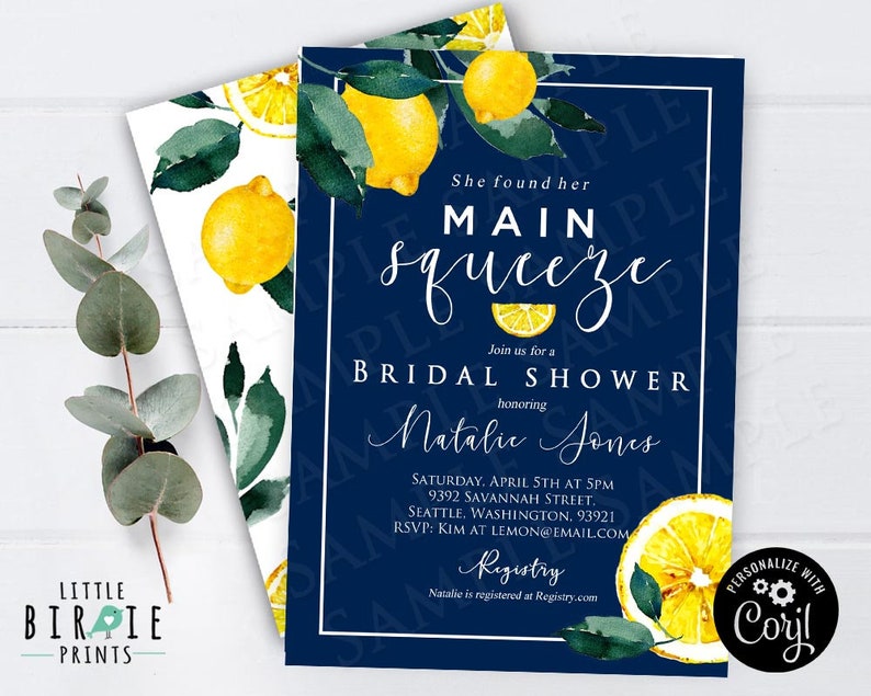 Lemon Bridal Shower Invitation Blue Main Squeeze Bridal Shower Etsy