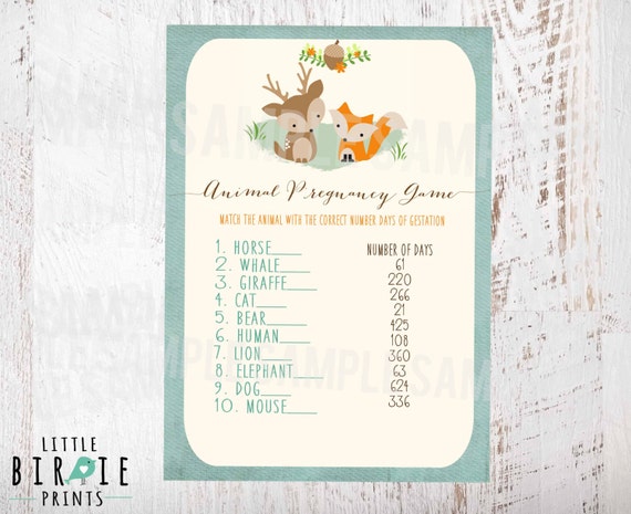 WOODLAND Baby Shower GAME Animal Pregnancy Gestation Game // | Etsy WOODLAND Baby Shower GAME Animal Pregnancy Gestation Game // | Etsy