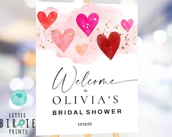 VALENTINE'S bridal shower welcome sign sweetheart shower decorations Showered with love invitation Hearts Love bridal shower welcome sign