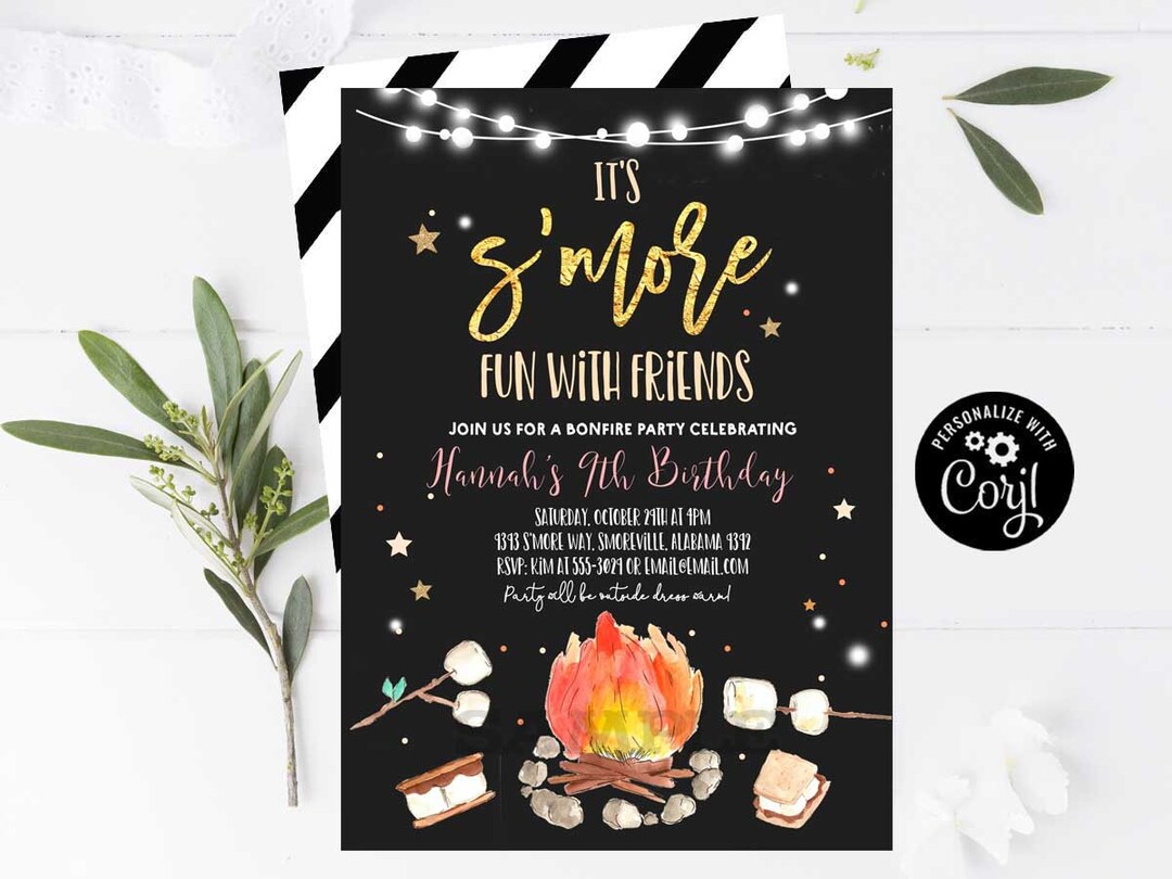 S'MORES BIRTHDAY INVITATION S'mores Party Invitation Girl S'mores Birthday Party Outdoor Party