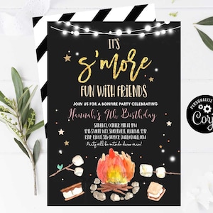 S&#39;MORES BIRTHDAY INVITATION S&#39;mores party invitation Girl S&#39;mores birthday party outdoor party camping party bonfire birthday invitation