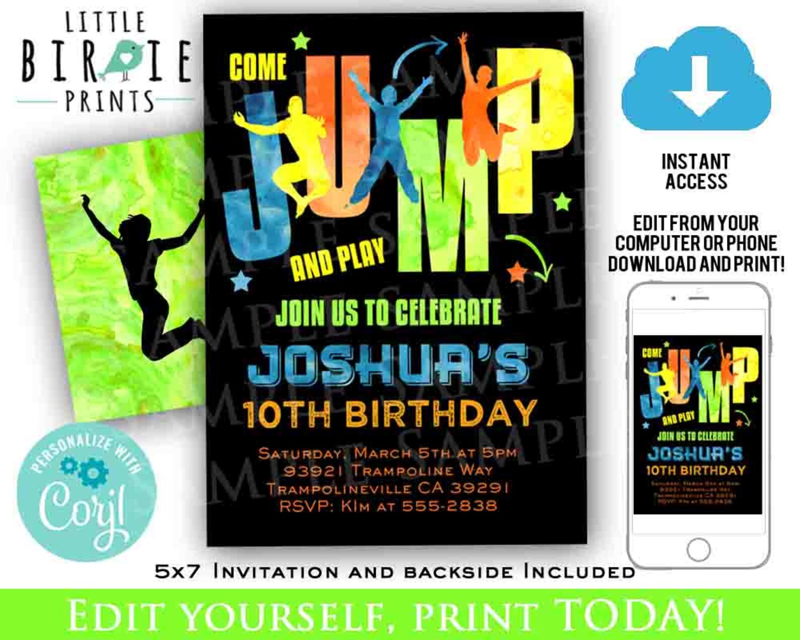 TRAMPOLINE BIRTHDAY INVITATION Trampoline Party Jump Party - Etsy