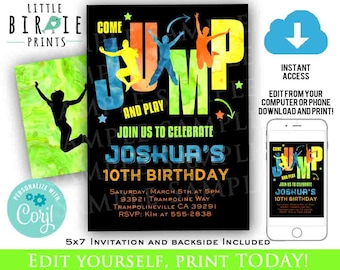 TRAMPOLINE BIRTHDAY INVITATION Trampoline party Jump party Jump invitation Bounce house Jumping Castle Birthday party invite Teen Tween