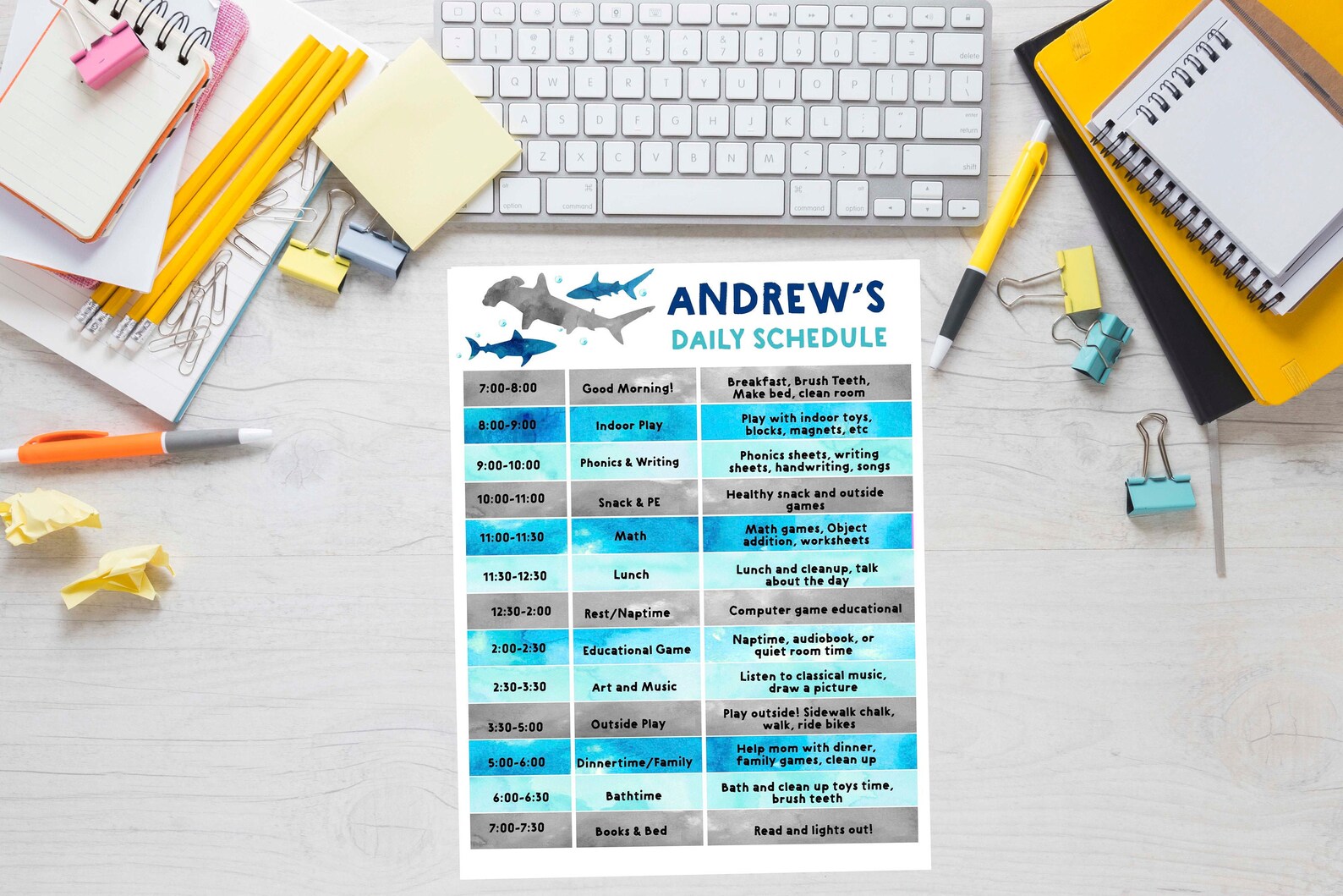 Boys School Schedule Printable Shark Schedule for Kids Daily - Etsy