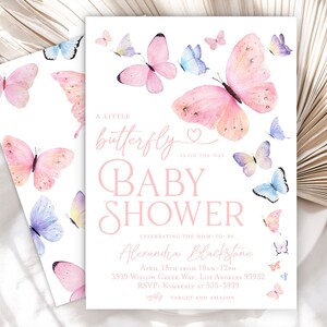 Editable BUTTERFLIES Baby Shower Invitation Girl Pink Butterfly Baby ...