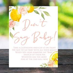 Lemon baby shower game Don&#39;t say baby game Main squeeze baby shower game pink don&#39;t say baby lemons lemonade shower Girl baby shower