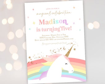 Unicorn invitation, Unicorn birthday party invitation template, Editable unicorn birthday invitation Minimalist Modern invitation rainbow