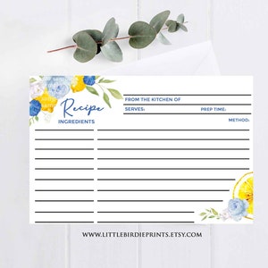 Recept Card Lemon recept kaart Keuken bruidsdouche Citroen bruids douche afdrukbaar Recept verzoek insert Keuken douche Gele bruidsdouche