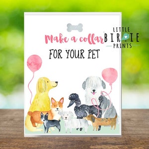 Make a collar for your pet sign pink sign puppy party, Adopt a puppy party, Pet party, Puppy party sign activity sign girl pet party