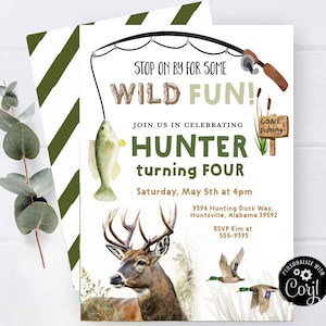 HUNTING FISHING Birthday invitation Deer Fish Duck Hunting Birthday invitation Outdoor Adventure camping first birthday any age invitation