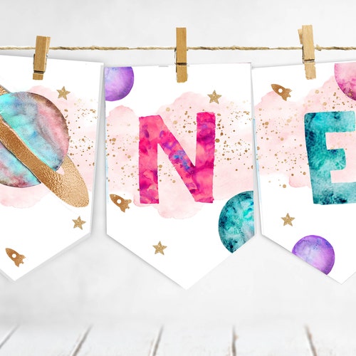 Outer Space Hgh Char Banner Planets Astronaut Rocket 1st Brthday Boy - View #3