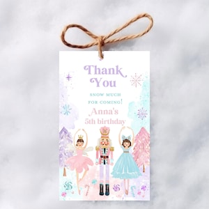 Nutcracker favor tags, Pastel pink nutcracker favor tags printable thank you gift tags, Ballerina ballet sugar plum fairy land of sweets