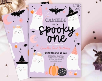 Spooky One Halloween Purple Ghost 1st Birthday Party Invitation Editable, Ghost First Birthday Spooktacular 1st Birthday Instant download