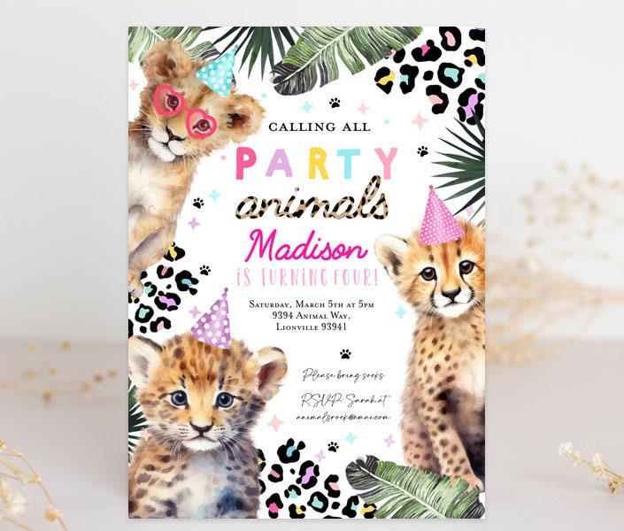 Editable Party Animals Birthday Invitation Big Cat Safari Animals Birthday Invite, Leopard Cheetah Lion Zoo Birthday Wild Jungle Pink Girl - Etsy editable-party-animals-birthday-invitation-big-cat-safari-animals-birthday-invite-leopard-cheetah-lion-zoo-birthday-wild-jungle-pink-girl-etsy