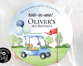 Golf birthday party sticker editable printable file, Golf party favor tag sticker template, Golf first birthday or any age, golf par-tee