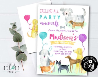 Puppy Birthday Invitation, DOG Birthday Invitation Girl Pet Birthday Invitation, Dog Invitation Instant Download Puppy dog invitation pets